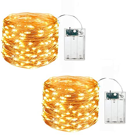 BAISALJI 2 Sets Fairy Lights String Battery Powered, Led Mini Tiny Warm White Twinkle Rice Christmas Lights,Each is 16.4 Feet Long 50 Lamp.(Worm White)