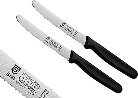SMI - 4.3 inch 2 Pcs German Tomato Knife Serrated Utility Knife Black Table Knife Paring Knife Solingen Knife Made in Germany