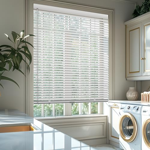 HOTSOON Aluminum Mini Blinds, 1 Slat Cordless Window Shades, Custom Horizontal Window Blinds Cut to Size Room Darkening Venetian Blinds for Windows Home Office,White