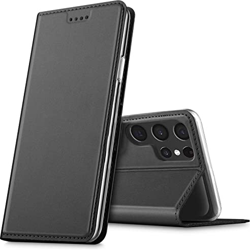 Verco Handyhülle für Samsung Galaxy S23 Ultra, Premium Handy Flip Cover für Samsung S23 Ultra 5G Hülle [integr. Magnet] Book Case PU Leder Tasche, Schwarz