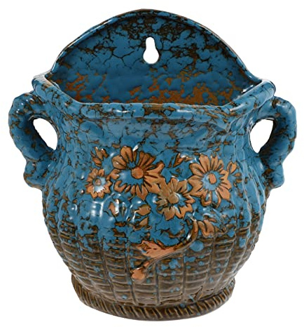 Homoyoyo Blauer Keramik Sukkulenten Blumentopf mit Schickem Design Wandhängender Pflanzkübel für Balkon und Dekorative Pflanzen im Innenbereich