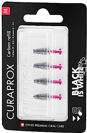 Curaprox Black Is White Carbon M Ersatz, Pink, Swiss Design | Konisch Geformte, Ultrafeine Borsten, Effektive Plaqueentfernung, 4er-Pack