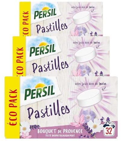 Persil Lessive en Pastilles Bouquet de Provence - 96 lavages - testé dermatologiquement et respectueux des peaux sensibles (lot de 3x32)