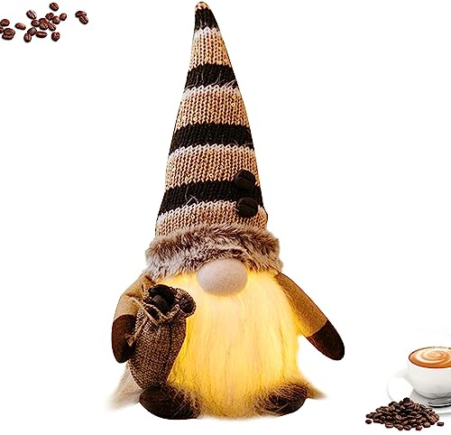 DZAY Kaffee Wichtel Figuren mit LED-Licht Wichtel Figuren Küche Deko, Kaffee Wichtel Frühling Sommer Wichtel Figuren Mit Beleuchtet Led Frühlingdeko Bauernhaus Decorations Zubehör