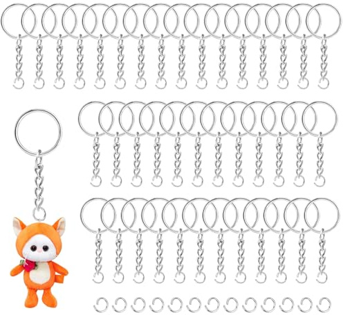 100 Piezas 25mm Anillas Metálicas Para Llaveros, con Cadena Para DIY Llaves, Manualidades, Adornos y Bricolaje (Plateado)