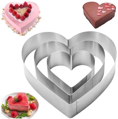 3 Anelli per Torta,Set di Anelli per Torta a Forma di Cuore, Anello per Torta in Acciaio Inossidabile, Anello per Torta Rotondo, Anello per Torta Fisso, Stampi da Forno, per Crema, Torte con Motivi