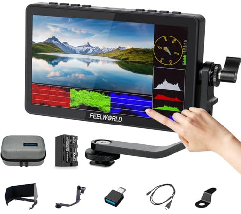 FEELWORLD F5 Pro V4 Pantalla táctil de 6 Pulgadas DSLR Cámara Monitor de Campo con 3D LUT IPS FHD 1920x1080 4K Salida de Entrada HDMI con Batería F750 de 4400 mAh y Funda de Transporte