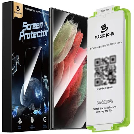 MAGIC JOHN 2 Stück für Samsung Galaxy S21 Ultra Flexibler PET für Bildschirmschutz (6,8 Zoll), Auto-Dust-Eliminierung, 7H, HD Klar, Bläschenfrei, Einfache Installation | PET-Folienmaterial, kein Glas, 100 % Fingerabdruck-ID-kompatibel, einfache Installation, 3D-gebogen, Blasen