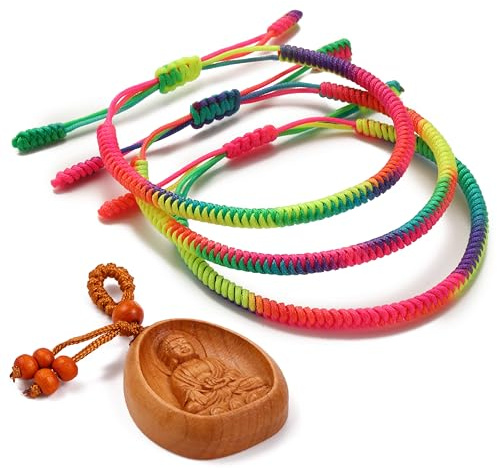 LUCKY BUDDHIST - 3 tibetanska lyckliga armband + buddhistisk gåva! - Handgjorda. Justerbar till din handled. För män och kvinnor. Vänskapsarmband av flätat tyg
