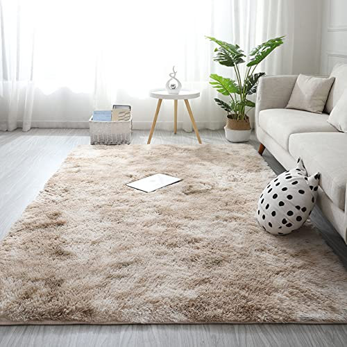 Generisch Teppich,Teppich Wohnzimmer Teppich Moderne Flauschige und Zottelige Teppiche Hochflor Anti-Rutsch Teppich Wohnzimmerteppich für Wohnzimmer Schlafzimmer Geeignet,Camel,200 x 400cm