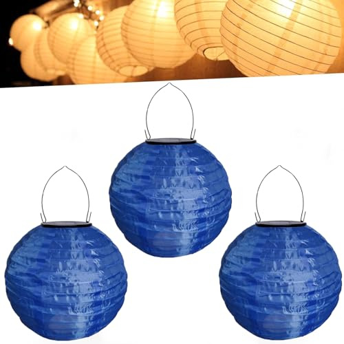 Lampions Außen Wetterfest Bunt Solar LED Laterne Warmweiß Solarlampions für Außen Hängend Lampions Solar Outdoor für Garten Hof Terrasse Hochzeit Fest Deko Hängende Gartenlaterne (20cm 3PCS/Dunkblau)