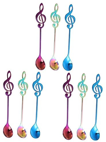 Garneck 9pcs Stainless Steel Musical Note Spoons for Kitchen Stirring Spoon Pattern Dessert Scoop for Party and Bar Use