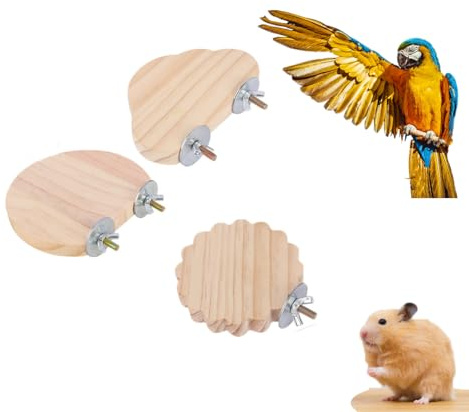 3 Pièces Tremplin en Bois Perchoirs, Plateformes en Bois De Cage à Oiseaux, Plateforme Hamster, Perchoirs De Cage à Oiseaux, Perroquet Perche Plate-Forme, pour Petites Perruches Calopsittes Hamster