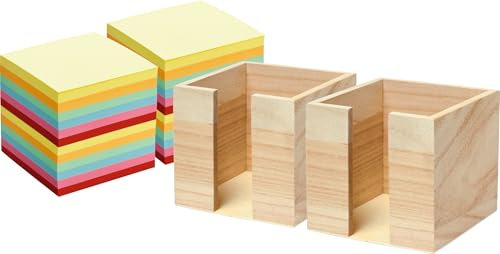 VBS Zettelbox mit Notizklotz 9x9x9cm Zettelklotz, Halter, Papier-Organizer, Aufbewahrung, Notizzetteln, Ablagebox, Schreibtischzubehör, Zettelhalter, Bürobedarf Notizklotz, 9 x 9 cm, Bunt, 2er-Pack