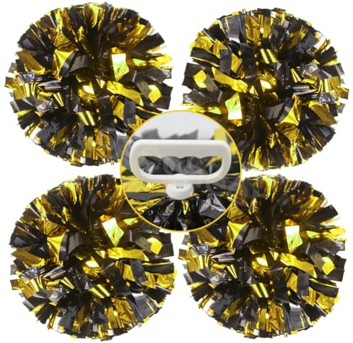 Lovecheer 4PCS Metallic Black and Gold Pom Poms Cheerleading