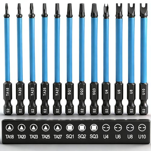 Set di 12 punte speciali per cacciavite a batteria, cacciavite triangolare da 89 mm, punte per cacciavite quadrato a U, con attacco esagonale da 1/4