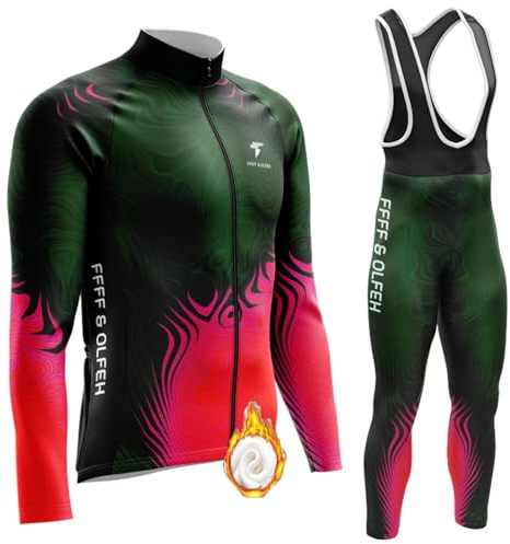 Herren Radtrikot Set Fahrradbekleidung Set, Langarm Fahrradtrikot Fleece Rennrad Trikot Herren Fahrradbekleidung Winddicht Atmungsaktiv mit 9D Sitzpolster (T8,M)