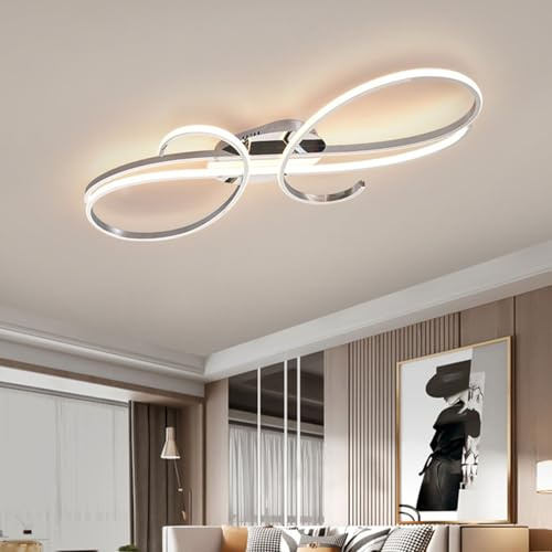 AIAO Deckenleuchte Moderne Deckenlampe LED Dimmbar Wohnzimmerlampe Deckenlicht Minimalistisch Innen Beleuchtung Mit Fernbedienung For SchlafzimmerLampe Korridor Licht Pendelleuchte(Chrome,80cm)