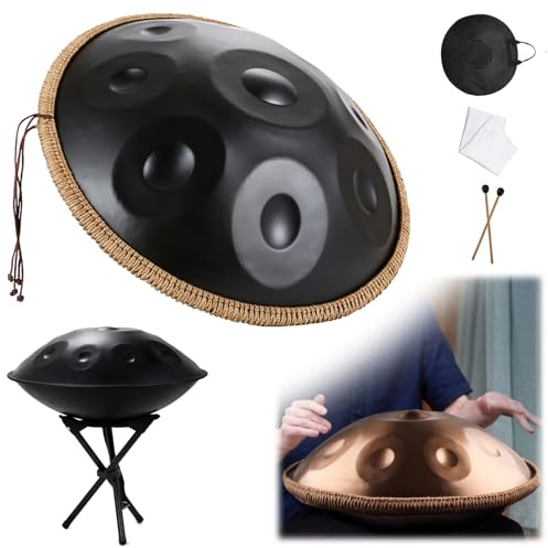 9 Noten Handpan 22 Zoll D-Moll Kurd Handpan-Trommel Percussion Hangdrum Für Klangheilung, Persönliche Meditation D-Moll 440 Hz/432 Hz 55 CM Stahlhandtrommel Handpan Handpan Drum(Black,9 Notes (432Hz))