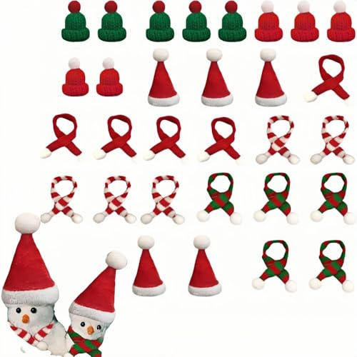 SDXCJY Mini-Strickmützen, Schal, Baumschmuck, Weihnachtsmannmütze, Flaschenverschluss, Dekoration, Hut Mit Schal, Handgefertigt, Schneemann, Geschenk, Weihnachtsfeier, 30