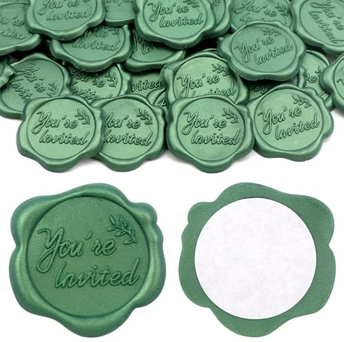 Aiviman Wachssiegel-Aufkleber, grün, You're lnvited, selbstklebend, ideal für Geschenkverpackungen, Hochzeitseinladungen, Weinpakete, Weihnachten, 25 Stück