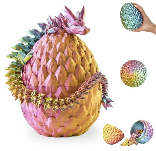 KAHAUS 3D Drache im Ei – 36 cm Deko- und Sammelfigur mit 12 cm Ei, Rot-Gelb-Grün Fantasy Drache, Bewegliche Sammlerfigur