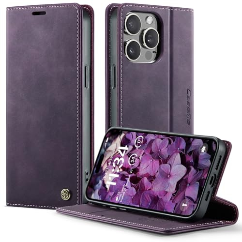 owlhold iPhone 13 Pro Max hülle klapphülle Premium PU Leder, RFID Schutzhülle, Faltbare Ständer, Handytasche Lederhülle Kartenfach Standfunktion Handyhülle iPhone 13 Pro Max - Lila