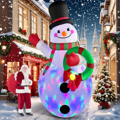 Danxilu Decorazioni natalizie gonfiabili con pupazzo di neve grande da 3,7 m, con ghirlanda, giganti, gonfiabili, pupazzo di neve, luci LED rotanti integrate per Natale, esterni, giardino, cortile