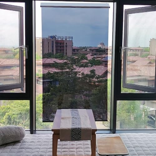 One-Way Privacy Shade Daytime Roller Blinds See Through Mirrored Thermal Insulation No Drill Window Cover for Office Bathroom Patio Wide 60 110 120 130 cm(Black,W 50xH 200cm)