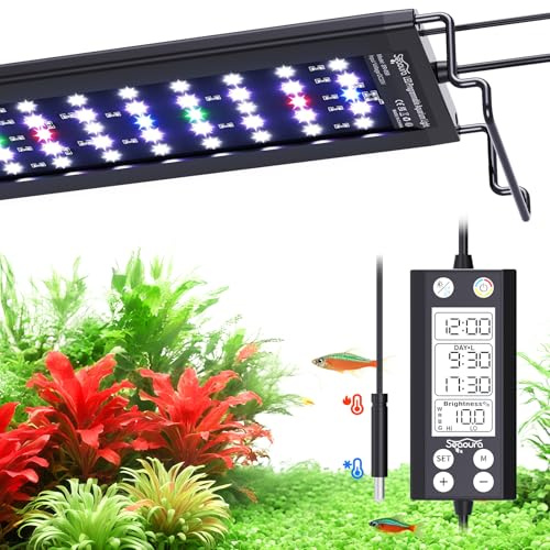 SEAOURA Aquarium LED Light with Thermometer, 30-36in Full Spectrum Lights for Fish Tank, 24/7 Programmable with Power Off Memory, WRGB Custom, 20 Level Dimmable Brightness for Freshwater Aquariums