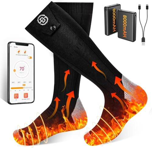 Heated Socks, 8000mAh Electric Heated Socks for Men Women APP Control 4 Temperature Washable Rechargeable Winter Foot Warmer 360° Feet Warm Heating Stocking Thermal for Ski, Hiking, Fishing (UK 5-13)