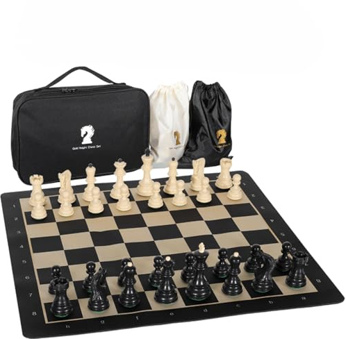 20-Inch Portable Folding Chess Set with Weighted Plastic Pieces, Double Queens & Carrying Bag – Ideal for Adults, Beginners, Camping, and Game Nights