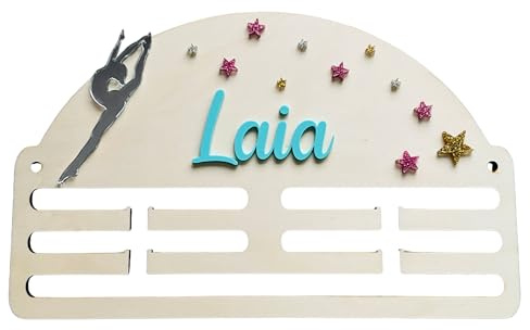 Genérico Ideas CAÓTICAS | Medallero Gimnasia de Madera Personalizado con Nombre. La Gimnasta, el Nombre y Las Estrellas Hechos en acrílico de Color a Elegir.