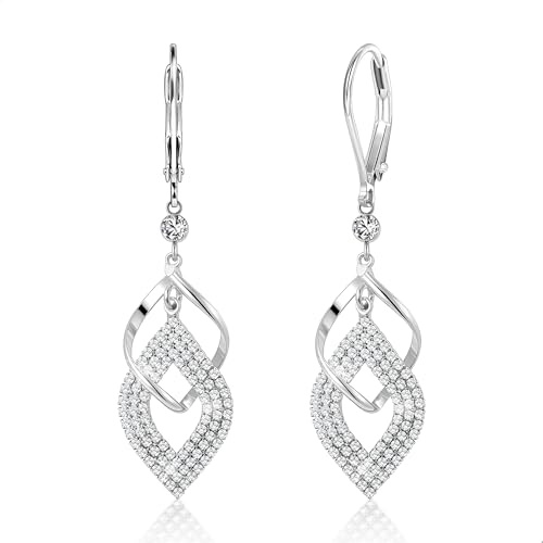 ALEXCRAFT Ohrringe Silber 925 Hängend Post Infinity Sterling Ohrhänger Lang Leverback Silver Earrings 925 Dangle Damen Ohrringe Hängend Zirkonia Vintage Elegante Für Frauen Glitzer Boho