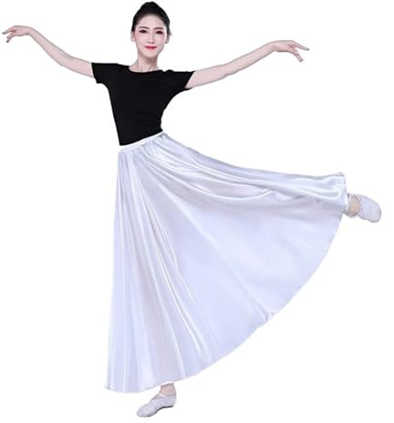 Falda de satén 540D de 720 grados for mujer, falda for danza del vientre, faldas largas for mujer, ropa de práctica for bailarina, falda de baile de oro sólido surtido Para Baile del Vientre(White,720
