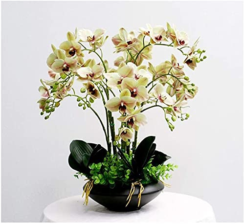 GLETSF Artificial Orchids With Flowerpot Bonsai,Fake Phalaenopsis Flower Arrangements Artificial Phalaenopsis For Home/Kitchen/Bedroom/Office-Yellow