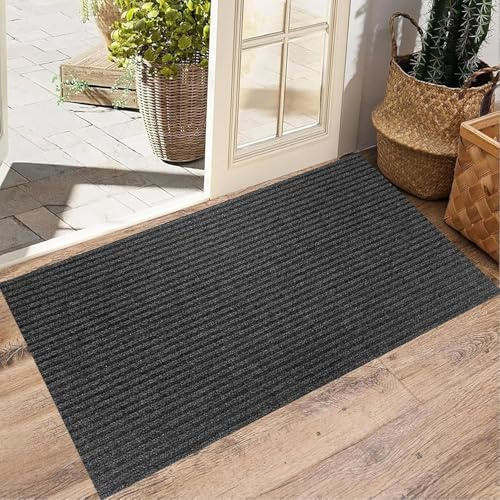 XUCHOU Fußmatte Außen Und Innen 40 x 110 cm Schmutzfangmatte rutschfest, Waschbar & Wetterfest Eingangsmatte für Innenbereich für Hund, Eingang, Haustür & Flur, Schwarz