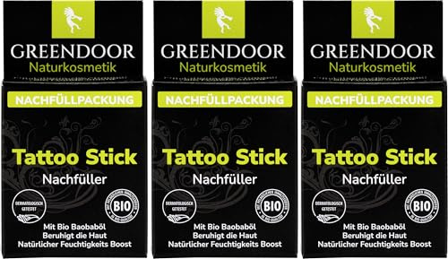 GREENDOOR Tattoo Pflege Stick Nachfüllpackung 3x34g, vegan, parfumfrei, Nachfüller aus Papier für Greendoor Nachfüllsystem, Dermatologisch getestet, lebe lieber plastikfrei