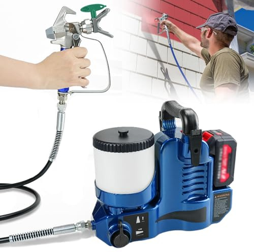 Pulverizador de pintura airless, pulverizador de pintura portátil con 6 velocidades ajustables, caudal máximo de 1,1 l/min, batería de litio de 21 V, para pulverización en interiores y exteriores