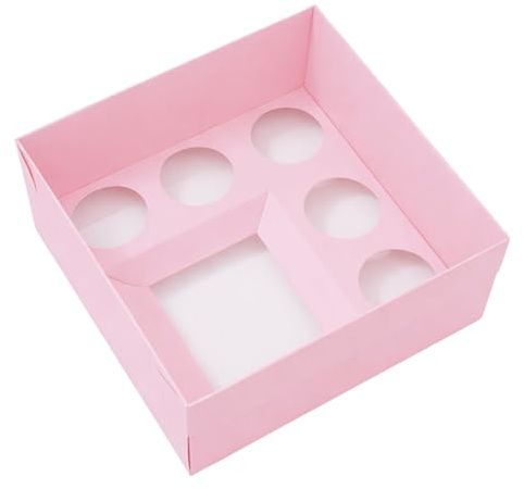 The Baked Studio - Pack of 5 - Extra Deep Premium Bento Cake & Cupcake Boxes with Clear Lids (Pink Bento + 5 Holes (Pack of 5))