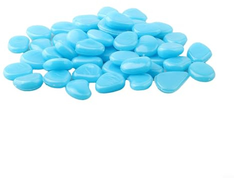Piedras que brillan en la oscuridad, paquete de 50 para iluminación de jardines y acuarios, piedras de resina fotoluminiscentes para patio, parterres y bordes de piscina (azul)