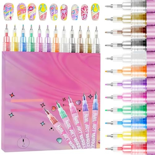 12 Colors nail art pens Nail Art Markers Pens Set, 3D Polish Graffiti Dotting Pen, Acrylic Liner Pen for Drawing Painting, Manicure DIY Decoration, Professional Beauty Design Accessories