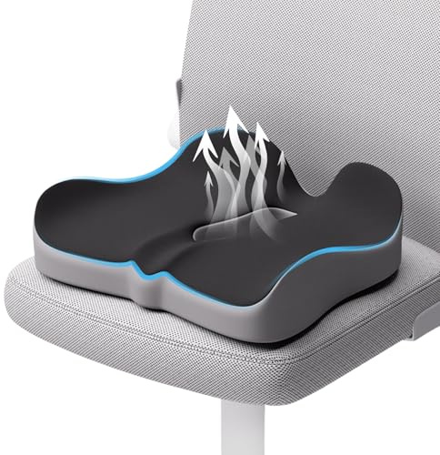 KIKAWORD Memory Foam Seat Cushion,Coccyx Cushion for Tailbone Pain and Sciatica Relief,Ergonomic,Breathable Central Hollow Design,for Long Sitting,Office Chair,Driving,Travel,Wheelchair