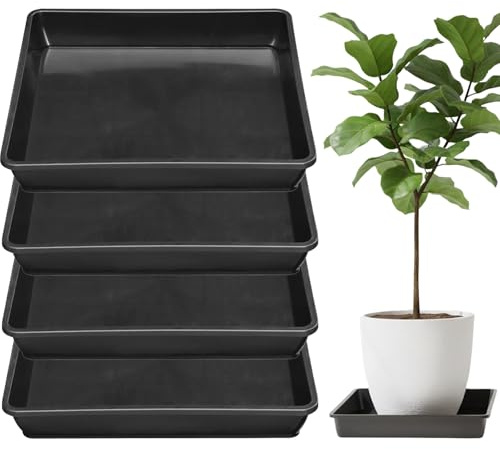 Ulawellor Blumentopf Untersetzer Eckig Kunststoff Untersetzer 41x41cm Pflanztopf Blumenkübel 4 Stück Eckig Pflanztopf Blumenkübel Blumentopf Tropf Tabletts für Indoor Outdoor Pflanzen