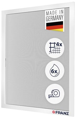 Fliegengitter nach Maß für Fenster – Insektenschutz Spannrahmen, vormontiert, ohne Bohren, maßgefertigt, Aluminium-Profile, Profiqualität, Made in Germany (Weiß, 90 x 140 cm)