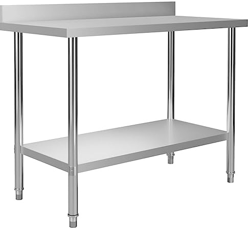 Mokuyary köksarbetsbord med lutning 120 x 60 x 93 cm rostfritt stål gastronomibord med lägre hylla, professionellt arbetsbord livsmedelstillverkning köksbord för restaurang kök hus