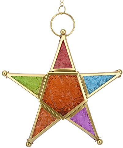 Lamp Holder,Moroccan Lantern for Candles,Star Shaped Lanterns Holder,Hanging Glass Tealight Holders for Indoor Outdoor, Ramadan, Home Decor, Patio, Weddings(Multicolored)