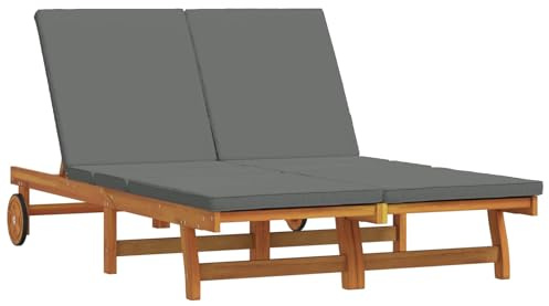 Mandloder Doppel Sonnenliege Braun Akazie Massivholz 125x200x84cm, verstellbar wetterfest, für Outdoor, Relaxliege Chaiselongue Strandliege Gartenliege