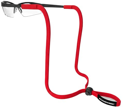 STANDWERK® Basic+ Brillenband – Perfekt verstellbares Sportbrillenband – Brillenhalter geeignet für Sport & Freizeit – Sportband Brille zuverlässig und wasserfest (Standard Rot)