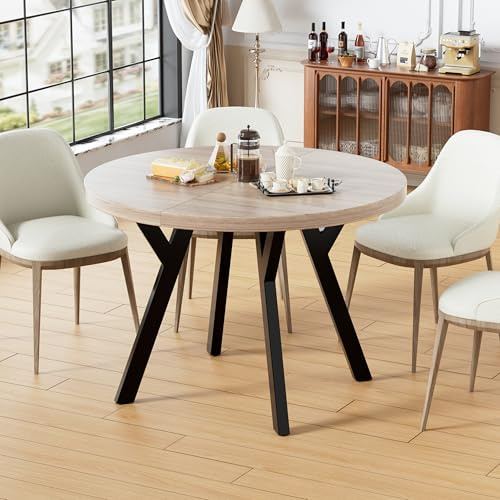 Runder Esstisch Ausziehbar für 4-8 Personen, Moderner Esstisch Rund Esszimmertisch, Küchentisch Klein mit Stabilem Metallgestell, Platzsparender Tisch für Esszimmer, Home, office(Vintage, 100-140cm)